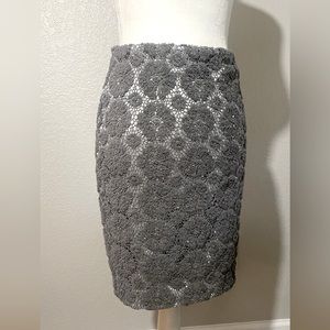 Ann Taylor Womens Sz 4P Crochet Lace Pencil Skirt Gray Sequined